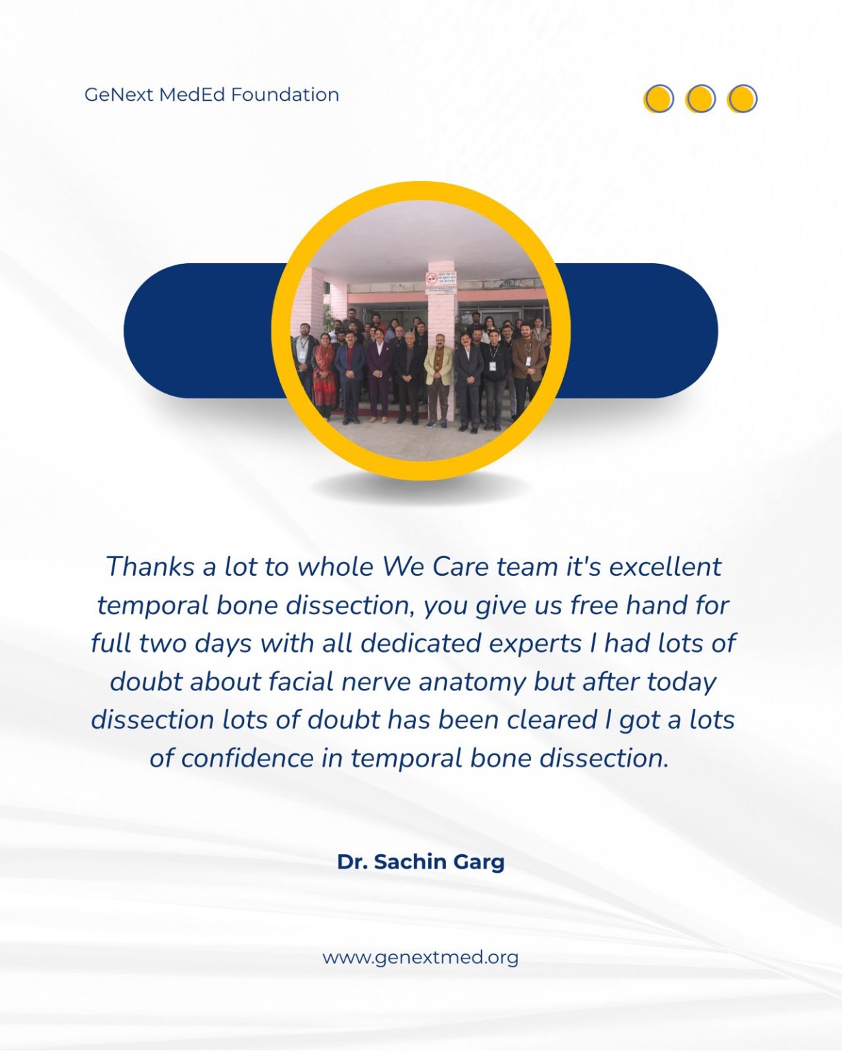 Workshop feedback card attributed to Dr. Sachin Garg
