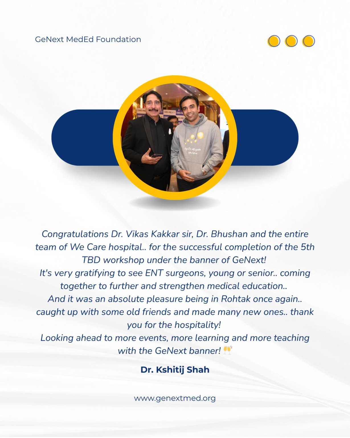 Workshop feedback card attributed to Dr. Kshitij Shah