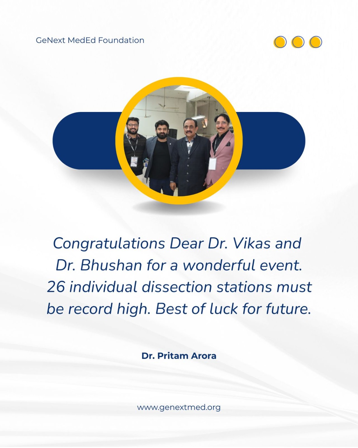 Workshop feedback card attributed to Dr. Pritam Arora