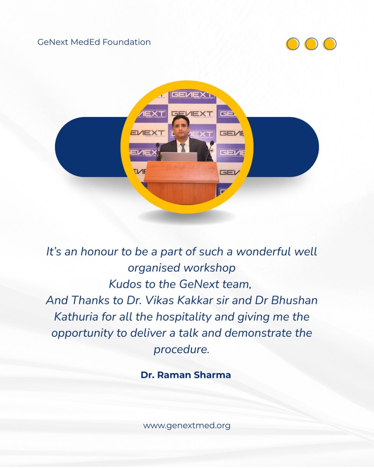 Workshop feedback card attributed to Dr. Raman Sharma